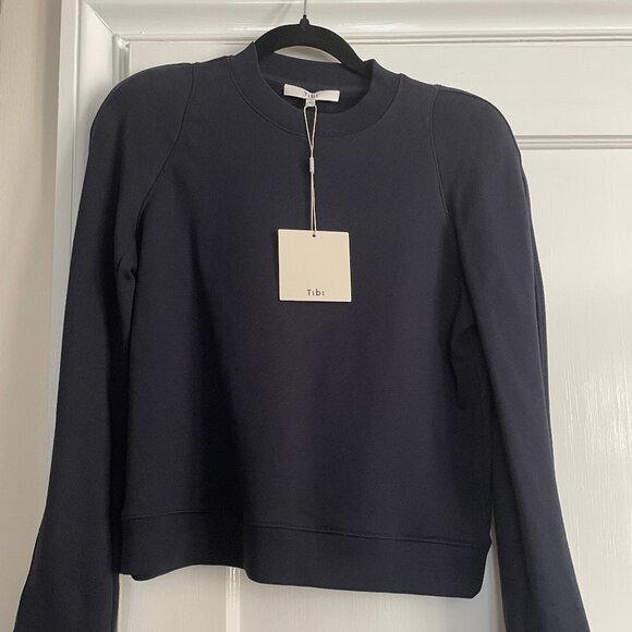 Tibi Sculpted Shoulder Sweatshirt, Navy, XXS, NWT - Picture 5 of 10